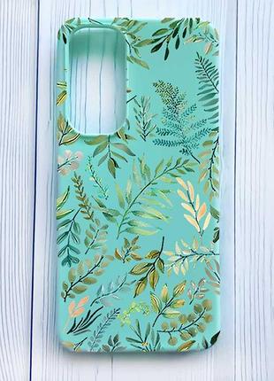 Матовый бирюзовый чехол на samsung galaxy a35 (a356) растительный фон (принт 377)