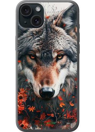 Чехол на iphone 15 plus wolf and flowers "6056u-3097-10746"