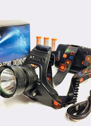 Фонарь налобный xq-219-hp50, зу micro usb, 3x18650, power bank, signal light (120 шт/ящ)
