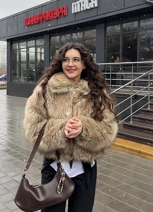Шуба шоколадна з затяжками xs оверсайз