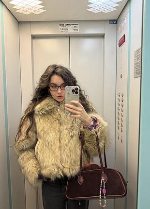 Шуба шоколадна з затяжками xs оверсайз 2