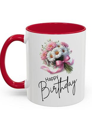 Чашка "happy birthday" з квітковим букетом 330мл червоний