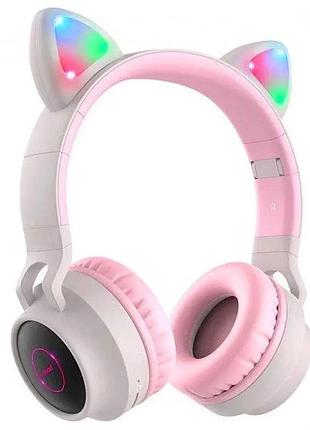 Навушники bluetooth бездротові w27 cat ear накладні з мікрофоном, підсвіткою та слотом під карту пам'яті grey