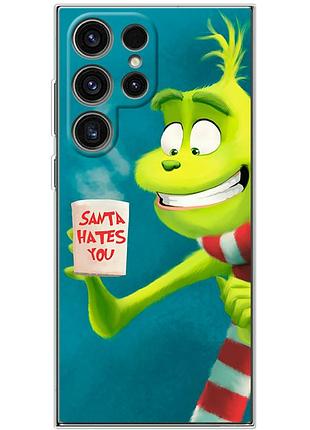 Чехол силиконовый с картинкой на samsung galaxy s25 ultra (новогодний, гринч)