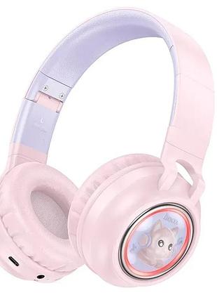 Навушники bluetooth бездротові hoco w50 накладні дитячі з підсвіткою та слотом під карту пам'яті pink