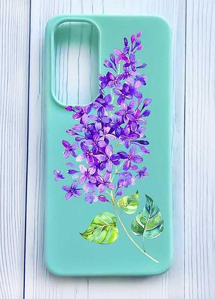 Матовый бирюзовый чехол на samsung galaxy a35 (a356) веточка сирени (принт 280)