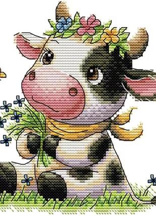Набор для вышивания по нанесённой на канву схеме "cute little cow". aida 14ct printed , 19*20 см