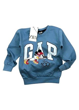 Кофта zara принт gap с микки маусом длинный рукав 104 синий