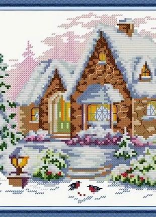 Набір для вишивання за нанесеною на канву схемою "winter house". aida 14ct printed , 30*26 см