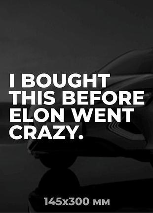 Вінілова наліпка на авто i bought this before elon went crazy 14,5х30 см