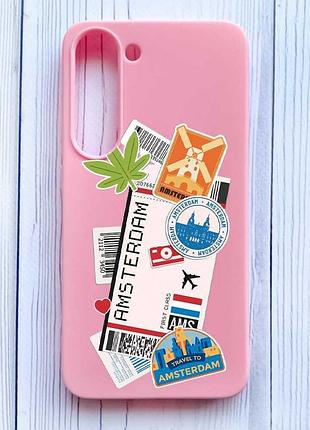 Матовый розовый чехол на samsung galaxy s23 путешествия. амстердам (принт 327)
