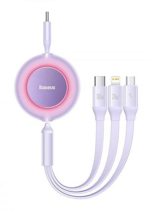 Кабель baseus bright mirror 2 series 3-in-1 (micro usb+lightning+type-c) 100w (1.1m) purple