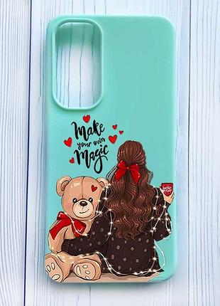 Матовый бирюзовый чехол на samsung galaxy a35 (a356) девушка с мишкой (принт 188)