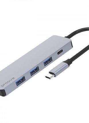 Type-c-хаб proove iron link 5 in 1 (3*usb3.0 + type c + hdmi) silver
