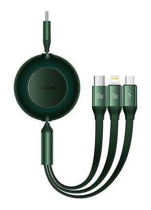 Кабель baseus bright mirror 2 series 3-in-1 (micro usb+lightning+type-c) 100w (1.1m) green