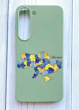 Матовый оливковый чехол на samsung galaxy s23 карта украины (принт 261)