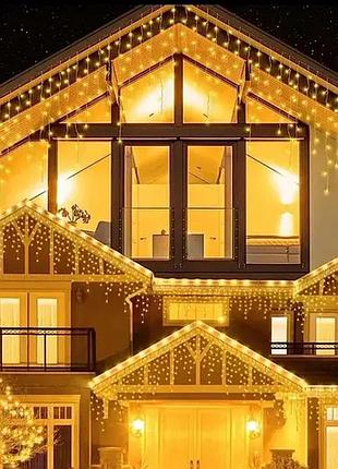 Теплый белый новогодняя праздничная гирлянда бахрома 120 led прозрачный провод 3х0.5 м