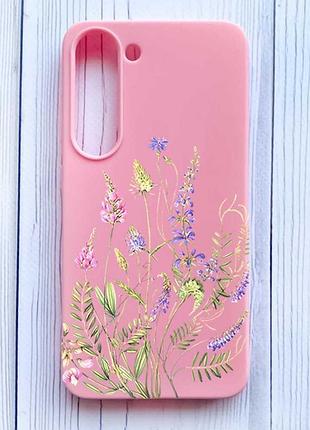 Матовий рожевий чохол на samsung galaxy s23 квіткова ідилія (принт 382)
