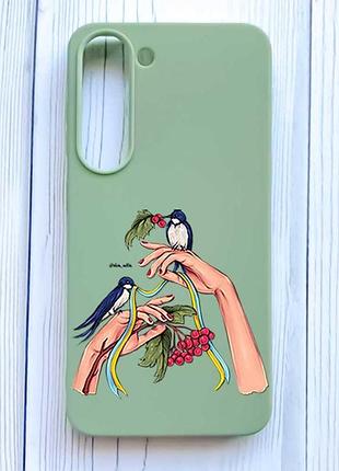 Матовый оливковый чехол на samsung galaxy s23 ласточки (принт 15)