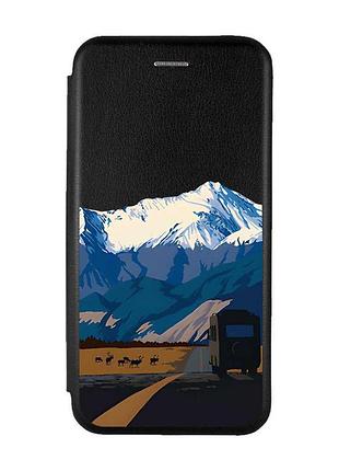 Чехол-книжка черный с рисунком на samsung galaxy m34 5g пейзаж. горы (принт 85)