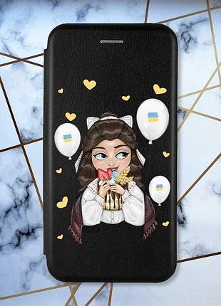 Чохол-книжка чорний з малюнком на samsung galaxy m34 5g українка з солодощами (принт 174)