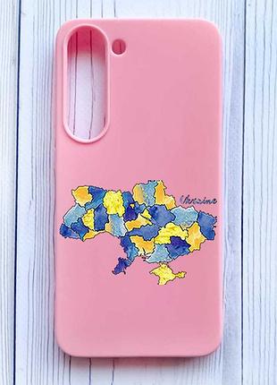 Матовый розовый чехол на samsung galaxy s23 карта украины (принт 261)
