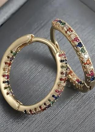 Женские изящные серьги цвет золотистый декор разноцветные камни