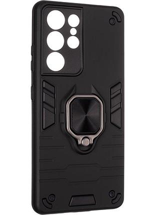 Чехол fiji defence для samsung galaxy s21 ultra (g998) защитный бампер с кольцом подставкой black