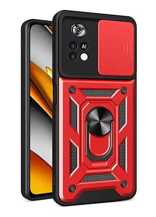 Чехол fiji camera defence для poco m4 pro бампер с защитой камеры и подставкой red