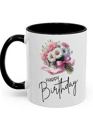 Чашка "happy birthday" з квітковим букетом 330мл чорний