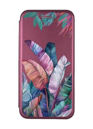 Чехол-книжка бордовый с рисунком на xiaomi redmi note 13 pro 5g тропики (принт 372)