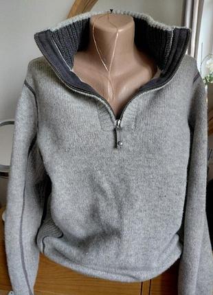 Мужской джемпер серый шерстяной бренда next с воротником (1/4 zip) р.46-48