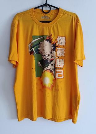 Яркая оранжевая футболка my hero academia — katsuki bakugo размер xl