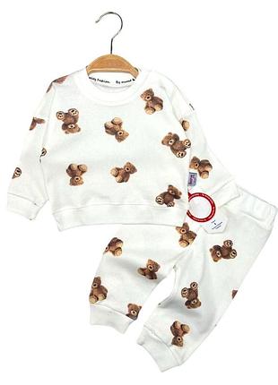 Костюм детский murat baby кофта+штаны с мишками тедди 62 белый
