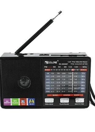 Радіоприймач акумуляторний golon rx 8866 з ліхтариком + bt / fm приймач golon на батарейках usb mp3