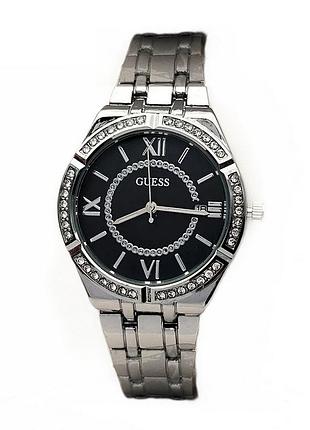 Годинник жіночий наручний guess (гесс), срібло з чорним циферблатом ( код: ibw912sb )