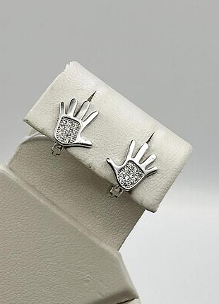 Сережки серебряные с кубическим цирконием "ладошки" 1,87 г