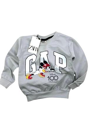 Кофта zara принт gap с микки маусом длинный рукав 116 серый