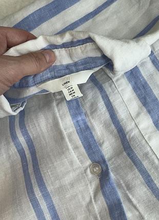 Сукня сорочка біла в синю смужку льон h&m жіноча м 5