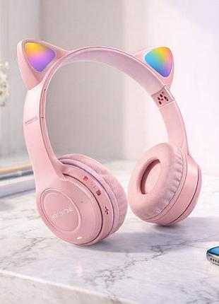 Бездротові навушники з котячими вушками та лід підсвічуванням cat ear y47 led, bluetooth навушники з мікрофоном рожевий