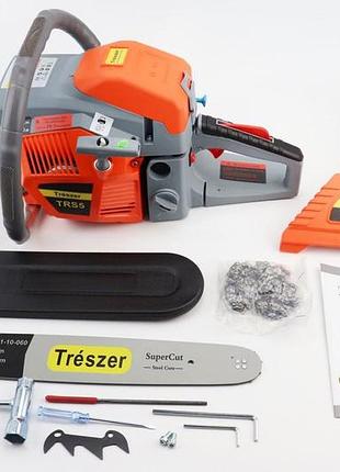 Бензопила treszer trs5 45cc (2,8квт. шина 15", цепь 325-1,5-64зв. квад. зуб) с подкачкой, плавный пуск