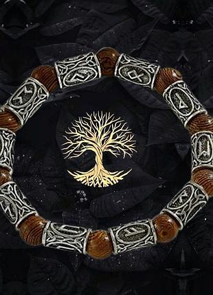 Браслет на руку с рунами brown iii в скандинавскому стиле плюс сильная защита