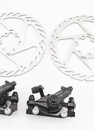Гальмо disk-brake переднє (f160/r140мм)+задне (f180/r160мм), диски 160мм, кріпл. 6 болтів, чорний dx-2019
