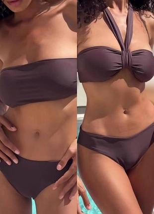 Купальник жіночій труси топ резинка відтінок кава коричневий anna loskor slip bondo