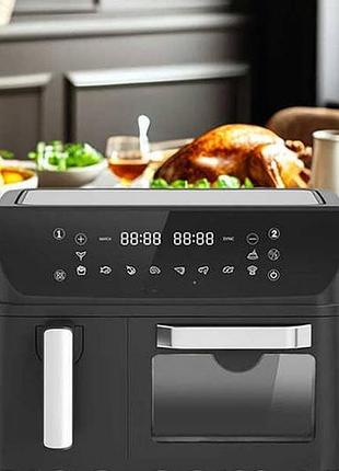 Аэрогриль двухкамерный 4л + 8,5 л, sokany sk-10060 / мультипеч аэрогриль / аэрофритюрница без масла