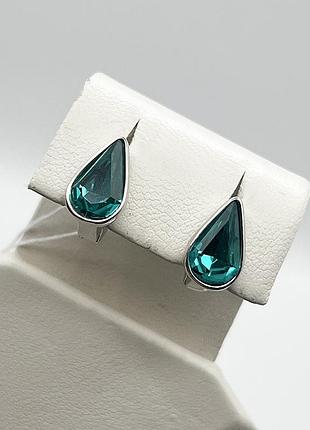 Сережки серебряные с зелёным кварцем 3,14 г