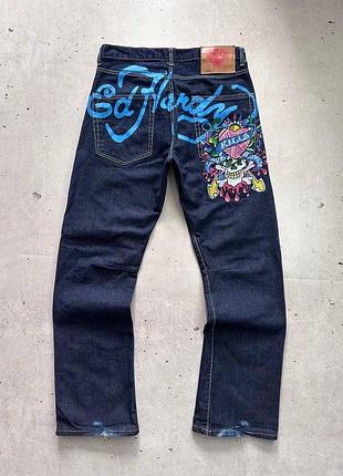 Ed hardy x christian audigier jeans 34x32 skull graphic denim y2k vintage чоловічі джинси