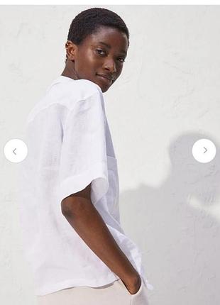 100% м'який льон біла жіноча сорочка вільного крою h&amp;m батал лляна жіноча сорочка з коротким рукавом 7