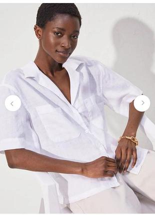100% м'який льон біла жіноча сорочка вільного крою h&amp;m батал лляна жіноча сорочка з коротким рукавом 2