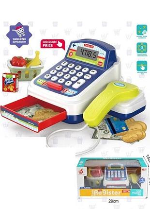 Игровой набор кассовый аппарат cf 8243, калькулятором, корзиной продуктов, деньгами и карточкой, звуковые и световые эффекты
